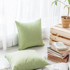 Home Brilliant Green Spring Pillow Covers Burlap Textured Solid Linen Sage European Cushion Cover Sham for Bench Decor, 24x24inch (60cm), Grass Green