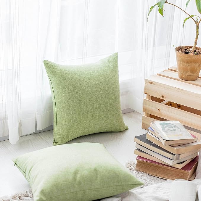 Home Brilliant Sage Green Spring Pillow Cover 18x18 Burlap Linen Throw Pillows for Couch Sofa Bed Holiday Decor, 18 x 18 inch (45cm), Grass Green