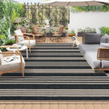 Lahome Striped 8x10 Easy Jute Rug, Washable Rugs for Living Room Dining Room Farmhouse Indoor Outdoor Carpet, Neutral Non Slip Non Shedding Black Carpet for Office Backyard Patio