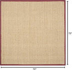 SAFAVIEH Area Rug 6' Square - Natural Fiber Collection - Natural & Red, Seagrass, Basketweave Pattern with Border (NF114D)