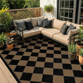 Boho Checkered Easy Jute Indoor Outdoor Rugs for Dining Room Living Room Patio 5x7, Non Skid Washable Checkered Outdoor Rug, Farmhouse Geometric Carpet for Bedroom, Backyard, Brown Diamond Décor