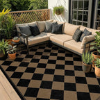 Boho Checkered Easy Jute Indoor Outdoor Rugs for Dining Room Living Room Patio 5x7, Non Skid Washable Checkered Outdoor Rug, Farmhouse Geometric Carpet for Bedroom, Backyard, Brown Diamond Décor