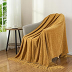 Chenille Throw Blanket for Couch with Tassels,60"X80" Soft Cozy Lightweight Knitted Boho Decorative Blankets for Bed and Sofa,Yellow