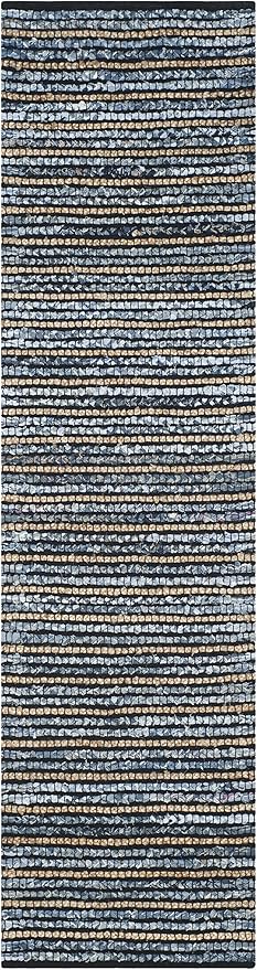 SAFAVIEH Cape Cod Collection Runner Rug - 2'3" x 14', Blue & Natural, Handmade Flat Weave Braided Jute & Cotton, Ideal for High Traffic Areas in Living Room, Bedroom (CAP363A)