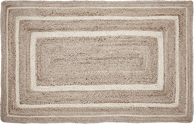 VHC Brands Jute Rug Rectangle with Pad, Natural and Creme, 27x48