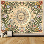 Accnicc Boho Sun and Moon Tapestry Vintage Floral Wall Tapestry for Bedroom Aesthetic Beige Celestial Plant Flower Butterfly Small Tapestries Wall Hanging for Living Room Dorm 60 x 44 Inch