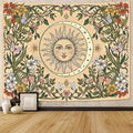 Accnicc Boho Sun and Moon Tapestry Vintage Floral Wall Tapestry for Bedroom Aesthetic Beige Celestial Plant Flower Butterfly Small Tapestries Wall Hanging for Living Room Dorm 48 x 36 Inch