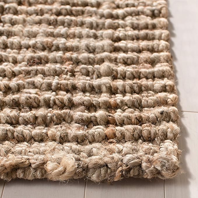 SAFAVIEH Natural Fiber Collection Runner Rug - 2'6" x 10', Natural & Grey, Handmade Jute, Farmhouse Style, Chunky Textured Thick Pile (NF447M)