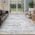 5x8 Area Rugs Grey Low Pile Indoor Washable Trendy Faded Style Rugs for Bedroom Living Room Dining Room Foldable Non-Slip Thin Print Home Office Mat