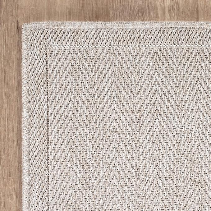 CAMILSON Easy Jute Rug 5x7, Indoor Outdoor Off-White Color Fiber Area Rugs for Living Room Patio and Kitchen Rug Herringbone Seagrass Woven Design Easy-Cleaning Washable Outside Carpet Alfombras 5 x 7