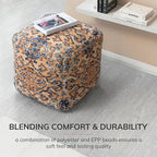 Anji Mountain Pouf Ottoman Foot Rest, Handmade Ottoman Pouf, Comfortable Foot Stool, Decorative Floor Seating for Living Room Decor, Bedroom & Home Décor Accent - Tofino Orange