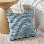 Fancy Homi Set of 4 Blue Decorative Throw Pillow Covers 18x18 Inch for Couch Bed Chair, Modern Farmhouse Boho Room Decor, Soft Fuzzy Corduroy Textured Striped Coastal Blue Cushion Case 45cm