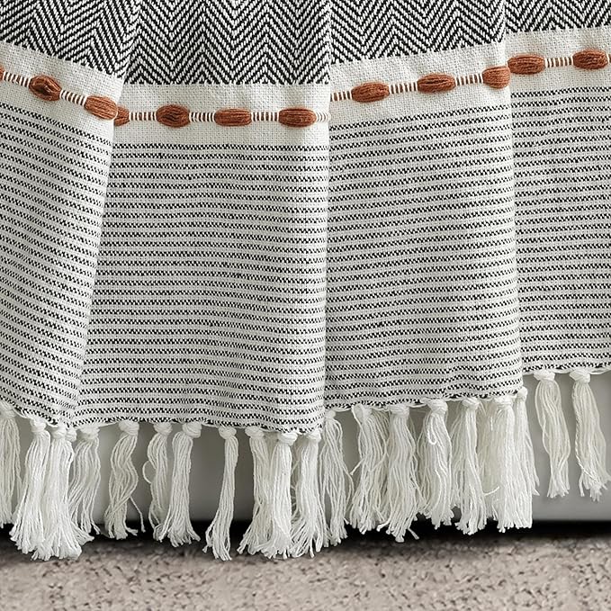 Lush Decor Herringbone Stripe Woven Tassel Yarn Dyed Cotton Throw Blanket 50" W x 60" L Black & Multi - Striped Throw Blankets - Black Couch Blanket