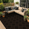 Large Dark Brown Checkered Easy Jute Outdoor Area Rug 5x7, Boho Diamond Geometric Pattern Non-Slip Living Room Patio Rug Indoor, Low Pile Stain Resistant Boho Decor Carpet for Dining Room and Office