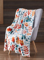 Fall Harvest Autumn Leaves Fleece Throw Blanket: Contemporary Autumn Leaf Print on Soft White Velvet Fleece for Living Room Couch Chair Bed or Dorm