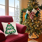 Tosleo Christmas Tufted Pillow Covers 18 x 18 inch Set of 2 Green Xmas Tree with Red Star Throw Pillow Cover Party Decor Winter Holiday Embroidery Cushion Case for Sofa Couch Bed Living Room