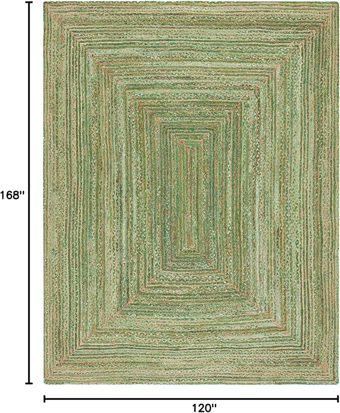 SAFAVIEH Area Rug 10x14 - Cape Cod Collection - Large - Green & Natural Brown, Handmade Jute & Cotton, Woven Braided Design (CAP202Y)