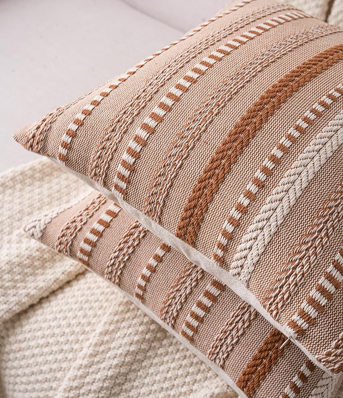 Boho Throw Pillow Covers 20x20 Inch Set of 2, Farmhouse Decorative Couch Pillow Cases, Brown Accent Pillows of Bed, Sofa Bedroom Living Room Home Decor Cushion Cover