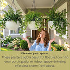 LaLaGreen Hanging Planters for Indoor Plants (11 Inch, 4 Pack) White Rattan Style Self-Watering Hanging Flower Pots with Water Level Indicator, Round Baskets Metal Chain for Balcony Patio Garden Decor