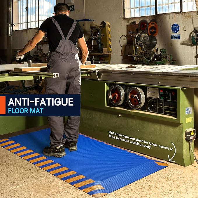 FEATOL Anti Fatigue Mat Industrial, Ergonomic Standing Floor Mat for Work for Stand -Safety Support for Leg & Back Pain(Blue with Yellow Border, 17" x 24", 1PC)
