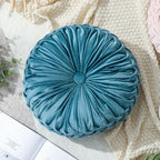Round Throw Pillows Decorative Pleated Throw Pillows 15'' Diameter Accent Pumpkin Boho Chair Cushion for Couch Sofa Home Decoration(Dusty Blue,1 Pcs)