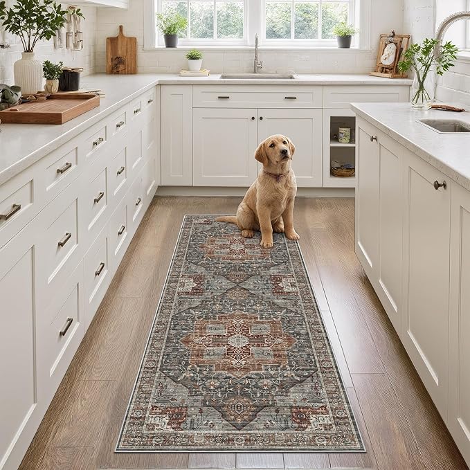Washable Runner Rug 2x6 Runners for Hallways, Ultra-Thin Carpet Runners for Entryway Anti Slip Backing Runner Rugs for Kitchen Laundry Room Indoor Hallway (Grey/Brown/Tan)