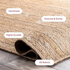 nuLOOM 12x18 Rigo Jute Hand Woven Area Rug, Natural, Solid Farmhouse Design, Natural Fiber, For Bedroom, Living Room, Dining Room, Hallway, Office, Kitchen, Entryway