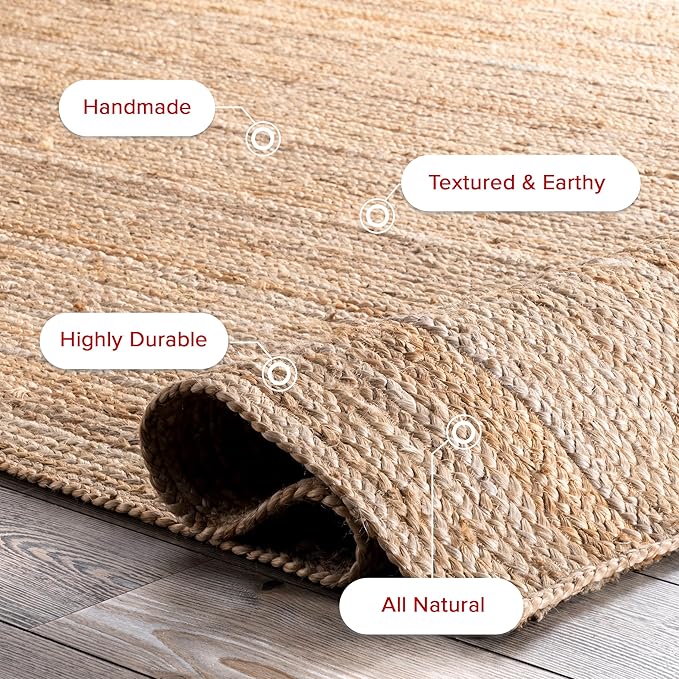 Nuloom Rigo Handmade, Natural, 8'6" x 11'6", Hand Woven, Farmhouse, Jute, Soft and Textured, High Traffic, Stain Resistant, Easy Clean, Durable Area Rug for Bedroom, Living Room, Dining, Den, Foyer