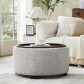 30 Inch Round Storage Ottoman, Ottoman Coffee Table with Lift Off Lid, Boucle Modern Ottomans with Storage for Living Room, Bedroom, Apartments (White and Gray Striped)