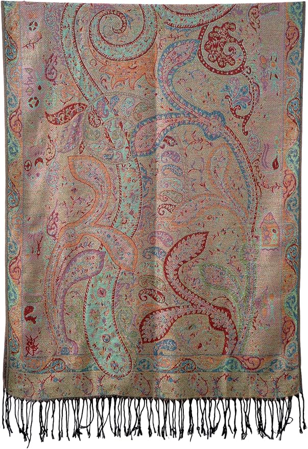Achillea Reversible Paisley Pashmina Rave Scarf – Exotic Indian Shawls and Wraps for Evening Dresses, Festivals, All Seasons