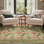 Bavni 4x6 Area Rugs, Floral Machine Washable Rugs for Living Room, Dinning Room, Bedroom, Non Slip Aesthetic Vintage Low Pile Durable Lightweight Farmhouse Rug, Sage Green & Burnt Orange