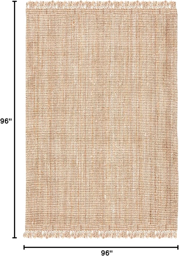 SAFAVIEH Natural Fiber Collection Area Rug - 8' Square, Natural, Handmade Woven Fringe Jute, Ideal for High Traffic Areas in Living Room, Bedroom (NF809A)