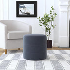 Spatial Order Upholstered Round Ottoman (No Lid, Seat Only) | Spatial Order Home Décor | Foot Rest Pouf – Steel Blue Velvet