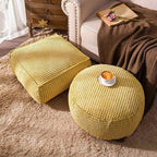 SUTAVIA Pouf Ottoman Cover Unstuffed Pouf Seat Decorative Soft Storage Bean Bag 20x20x8 Inches Floor Footrest for Living Room Bedroom (Yellow, Round)