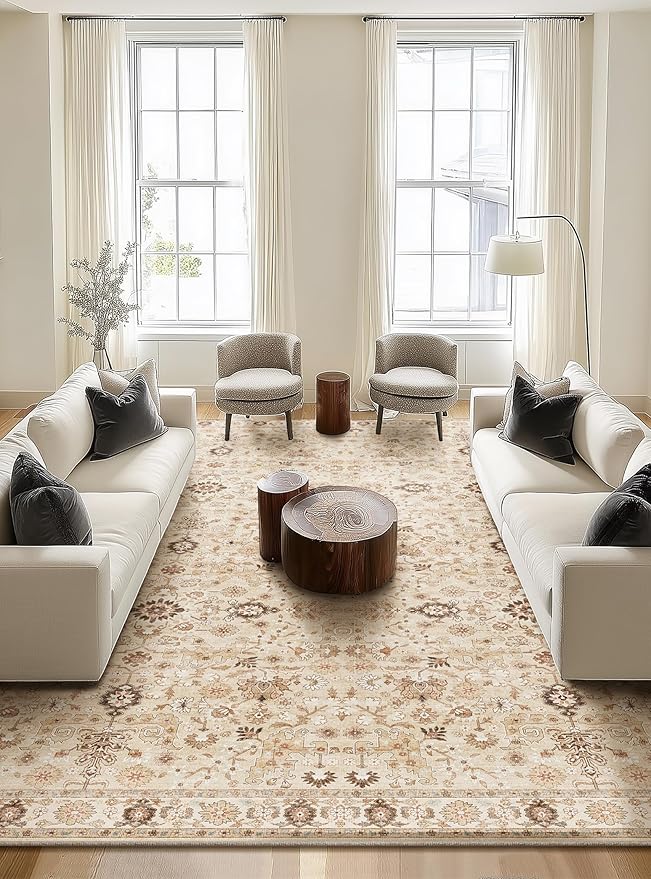 Washable Rugs for Living Room: 10x14 Area Rugs for Bedroom Ultral Soft Non-Slip Stain Resistant Vintage Boho Large Carpet for High-Traffic Dining Room - Farmhouse Decor