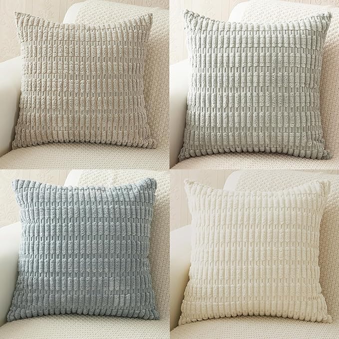 4 Pack Neutral Corduroy Decorative Boho Couch Throw Pillow Covers 18x18 Inch for Sofa Living Room Bedroom Home Decor