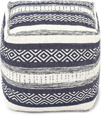 REDEARTH · UNSTUFFED Pouf Ottoman Cover Textured Cube Bean Bag Poof Pouffe Footrest for Living Room, Bedroom, Patio, Gym; 100% Cotton (18"X18"X18", Indigo Impressions)