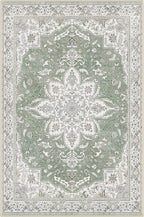 GENIMO 5X7 Washable Vintage Area Rugs for Living Room, Non-Slip Low Pile Chenille Print Rug, Soft Rugs for Bedroom Dining Room Home Office, Sage & Linen