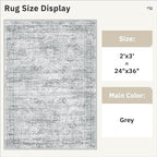 2x3 Washable Rugs for Kitchen, Floor, Entryway, Powder Room Small Area Rug Non-Slip Vintage Low Pile Throw Door Mat Grey