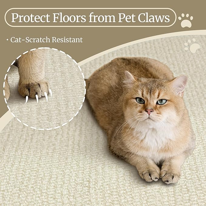 Faux Jute Non-Slip Area Rug, 10x14 Washable Pet-Friendly Floor Mat for Living Room, Bedroom, Entryway, Machine Woven Durable Scratch Resistant Carpet, Cream Beige