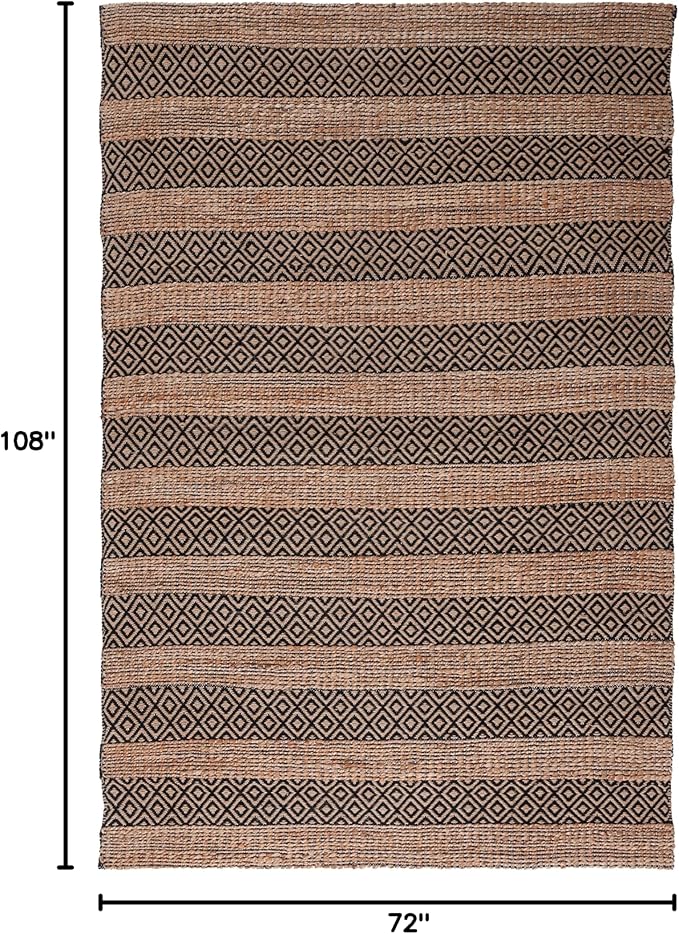 SAFAVIEH Natural Fiber Collection Area Rug - 6' x 9', Black & Natural, Handmade Boho Farmhouse Rustic Jute & Cotton Jute, Ideal for High Traffic Areas in Living Room, Bedroom (NFB653Z)