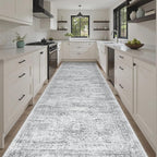 4x12 Wide Hallway Runners: Washable 12ft Runner Rug for Entryway Living Room Soft Vintage Non Slip Carpet Runner for Kitchen Dining Room Nursery Bedroom (Grey, 4x12ft)