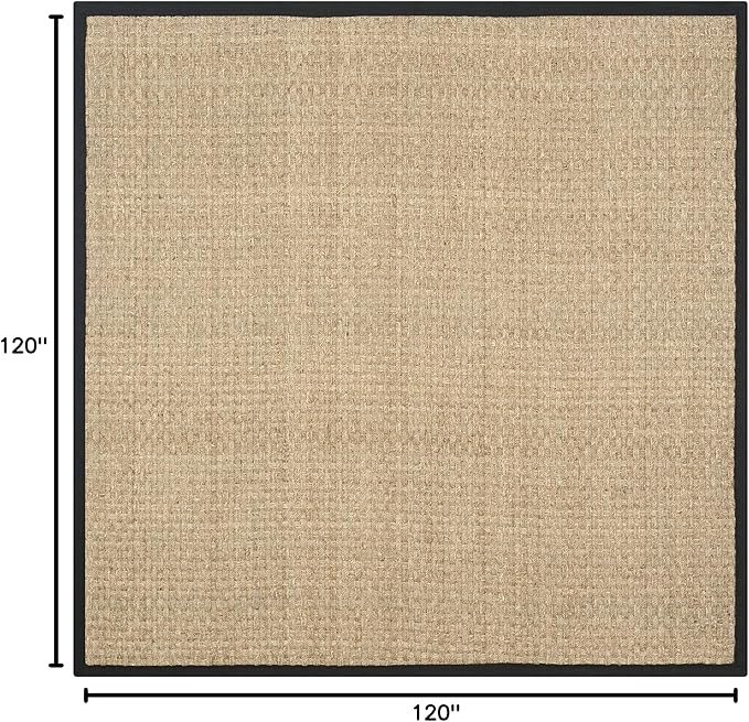SAFAVIEH Area Rug 10' Square - Natural Fiber Collection - Large - Natural & Black, Seagrass, Basketweave Pattern with Border (NF114C)
