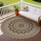 Outdoor Round Rug 6ft, Easy Jute Rug Washable Indoor Outdoor Patio Rug, Non Slip Round Area Rug Farmhouse Front Door Mat,Boho Lightweight Carpet for Backyard Patio Entry (Brown, 6 Ft)