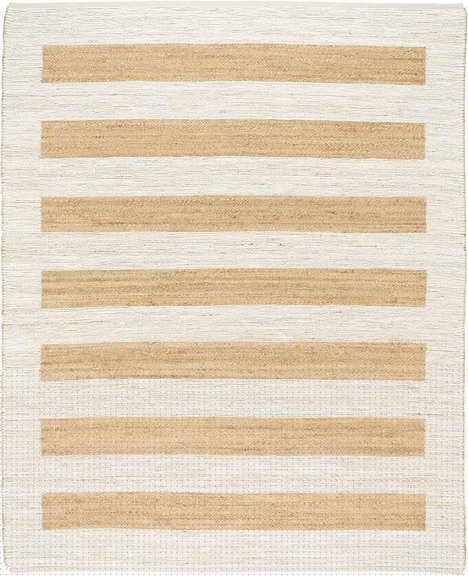 Dash and Albert Milo Jute & Cotton Area Rug - 7.5 X 9.5 Ivory Stripe Handwoven Accent Rug - Durable, Low Pile, Guest Room, Home Office, Dining Room - Premium Luxury Hotel Quality Soft Breathable