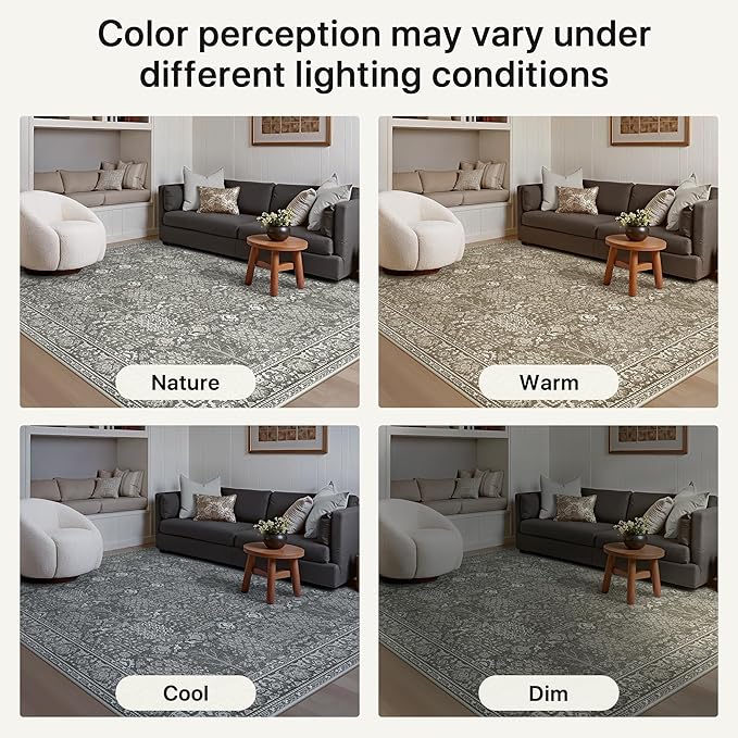 Bavni 2'6''x6 Rug Runners for Hallways, Washable Runner Rug Non Slip, Vintage Floral Print Style Rugs for Bedroom-Lightweight Low Pile Carpet for Hallways Bathroom, Gery