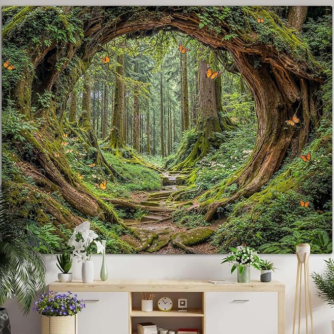 Accnicc Forest Tapestry Green Nature Tree Wall Tapestry for Bedroom Aesthetic Jungle Outdoor Landscape Small Tapestries Wall Hanging for Dorm Living Room Decor 60 x 44 Inch