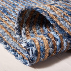 SAFAVIEH Area Rug 5' Round - Cape Cod Collection - Blue & Natural Brown, Handmade Jute & Cotton, Woven Braided Design (CAP202M)