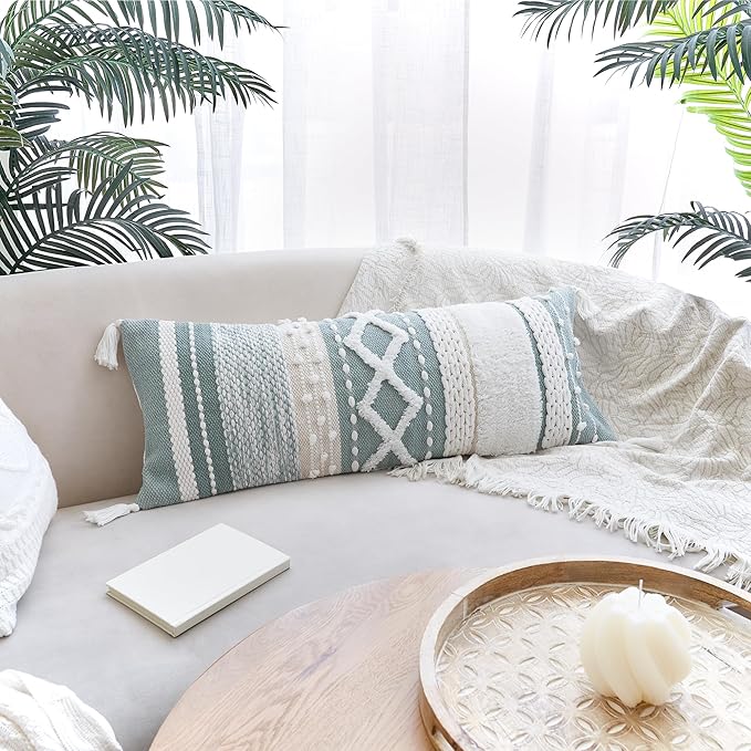 Decorative Boho Lumbar Pillow Cover 14x36 – Beautiful Throw Pillow with Soft Texture for Bed, Couch Decor or as Body Cushion – A Stylish Addition to Your Bedroom
