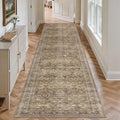 HUGEAR 2'6''x12' Runner Rug Hallway Vintage Brown Machine Washable Retro Floral Low Pile Carpet Distressed Long Throw Rug Bedroom Kitchen Laundry Non Slip Soft Lightweight